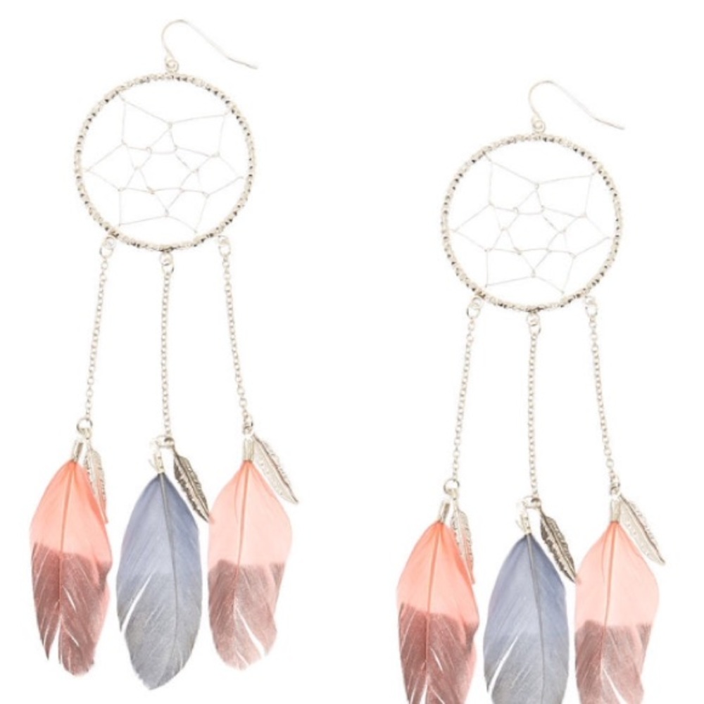 Pink & Gray Dreamcatcher Drop Earrings